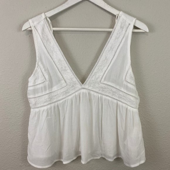 Pull&Bear Tops - Pull&Bear White Deep V Sheer Flowy Tank Top